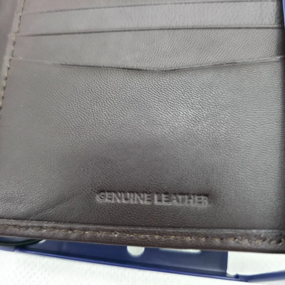 George Men’s Leather Slim Bi-Fold Wallet Brown NWT Classic Pocket Billfold